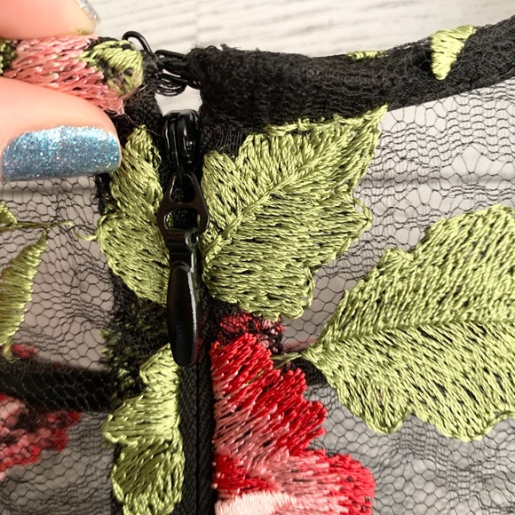 ASOS Black Mesh Floral Overlay Bodysuit Dress - Picture 10 of 16